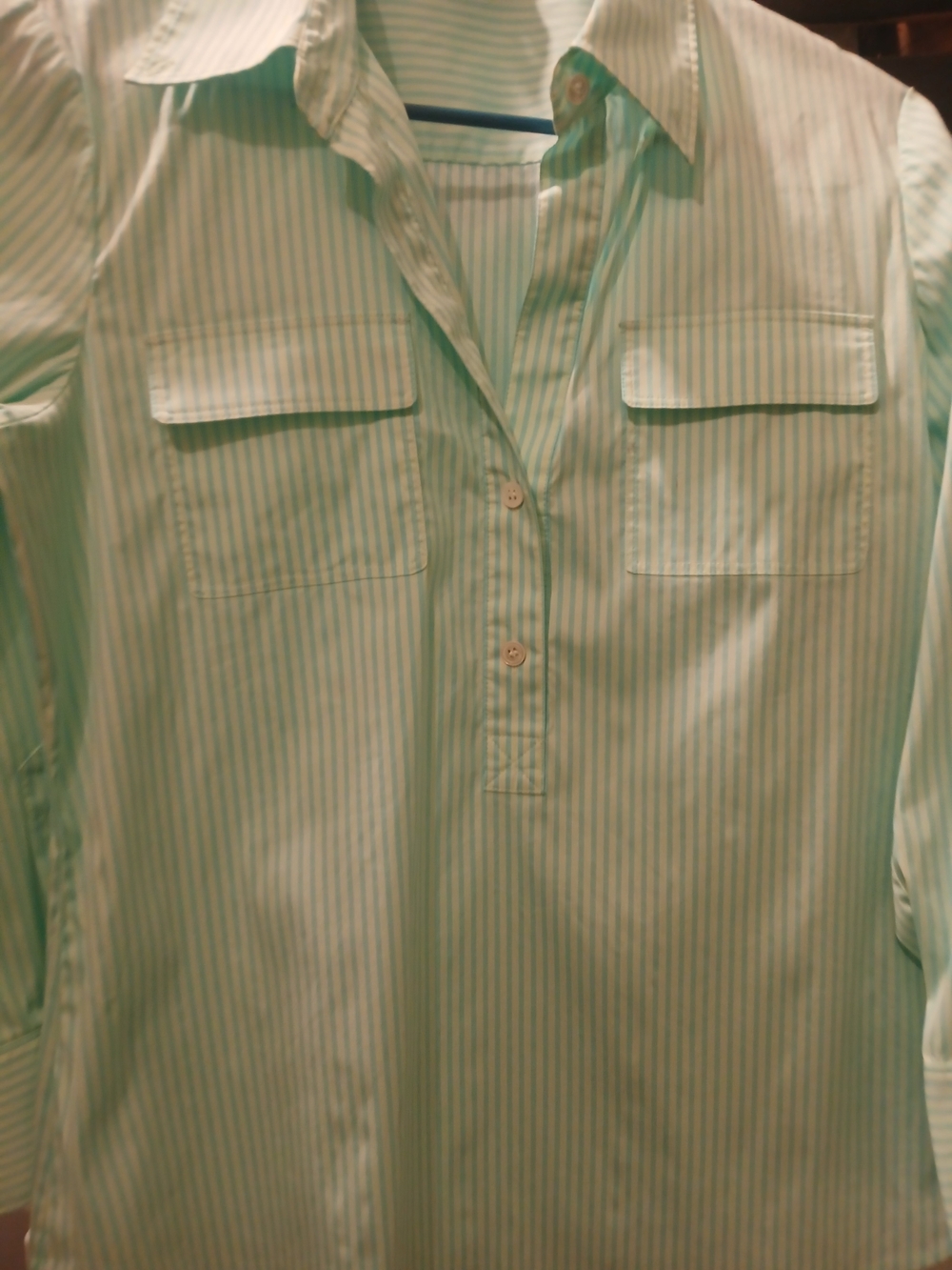 Theory Women Light Mint and White Striped Button-Front Shirt